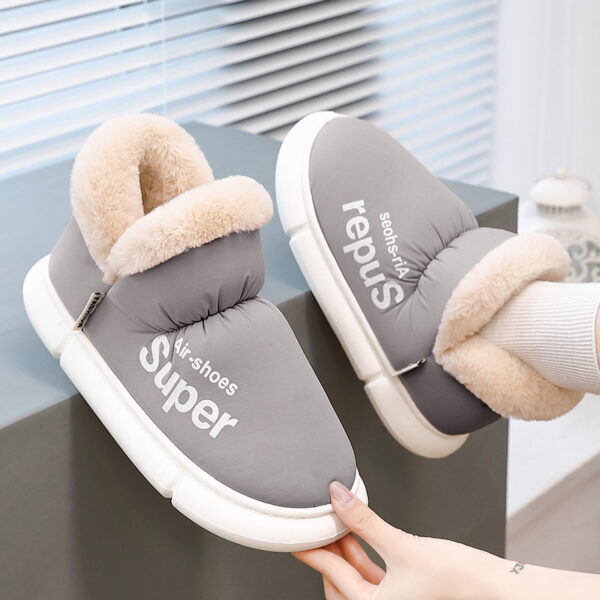 Warm House Shoes Plush Fleece High Back Heel Slippers Home Winter Warm Couple Shoes - Image 2