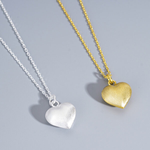 S925 Sterling Silver Brushed Frosted Heart Pendant Necklace - Image 3