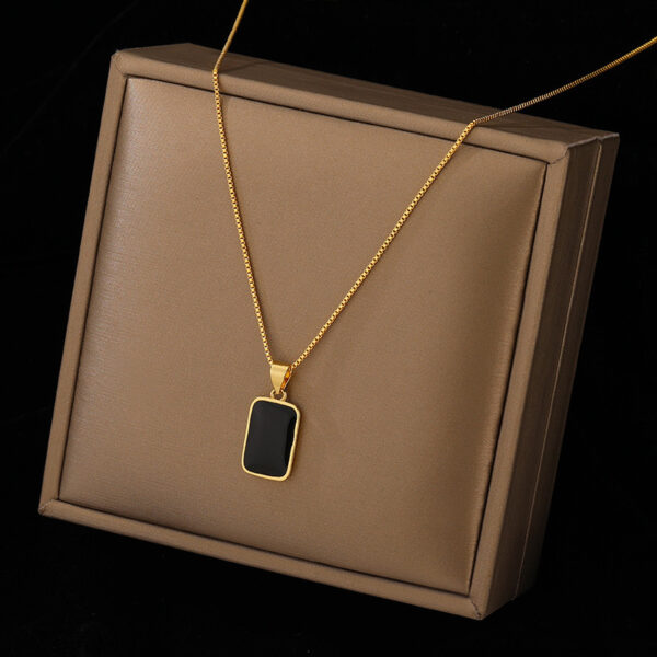 Rectangular Pendant Necklace Design 18K Gold Non-fading Fashion Small Black For Men Titanium Steel Necklace For Women - Image 2