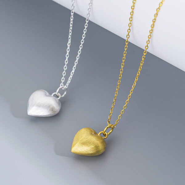 S925 Sterling Silver Brushed Frosted Heart Pendant Necklace - Image 6