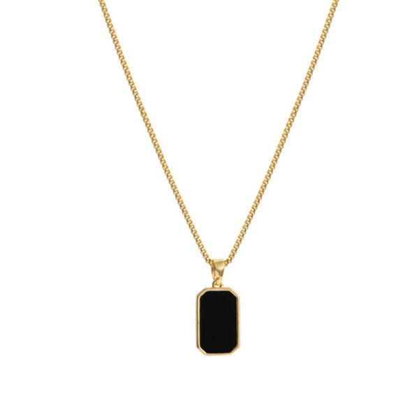 Rectangular Pendant Necklace Design 18K Gold Non-fading Fashion Small Black For Men Titanium Steel Necklace For Women - Image 5