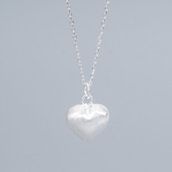 S925 Sterling Silver Brushed Frosted Heart Pendant Necklace - Image 2