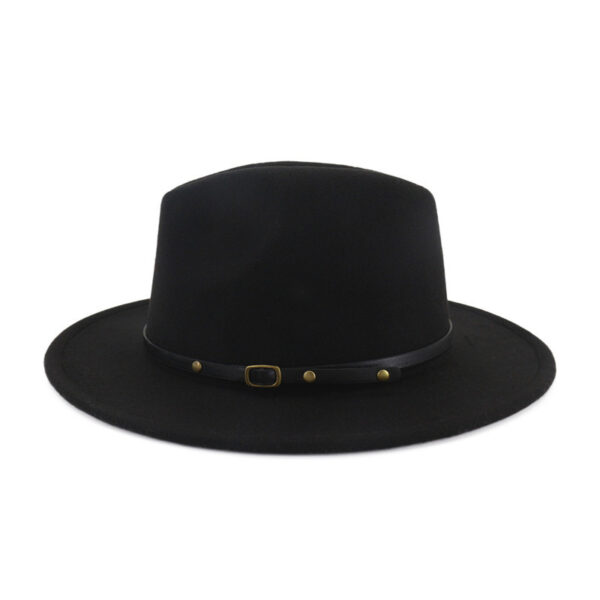 European And American Popular Woolen Top Color Matching Flat Brim Fedora Jazz Hat - Image 2