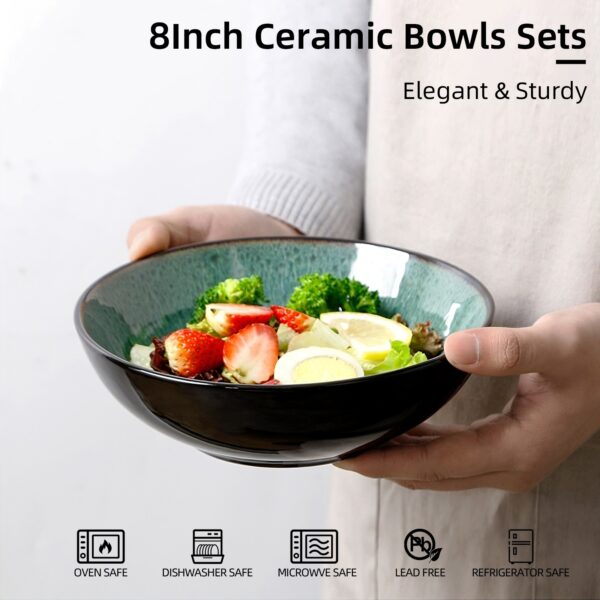 Creative Western  Kiln Change Peacock Green Bowl 30oz Bowl Set Of 4 For Cereal, Salad, Pasta, Soup, Dessert, Serving Dishwasher, Microwave And Oven - Image 6