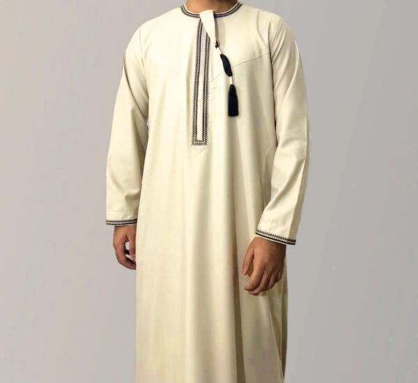 Solid Color Round Neck Embroidered Thick Tassel Oman Gowns Saudi Arabia Men - Image 6