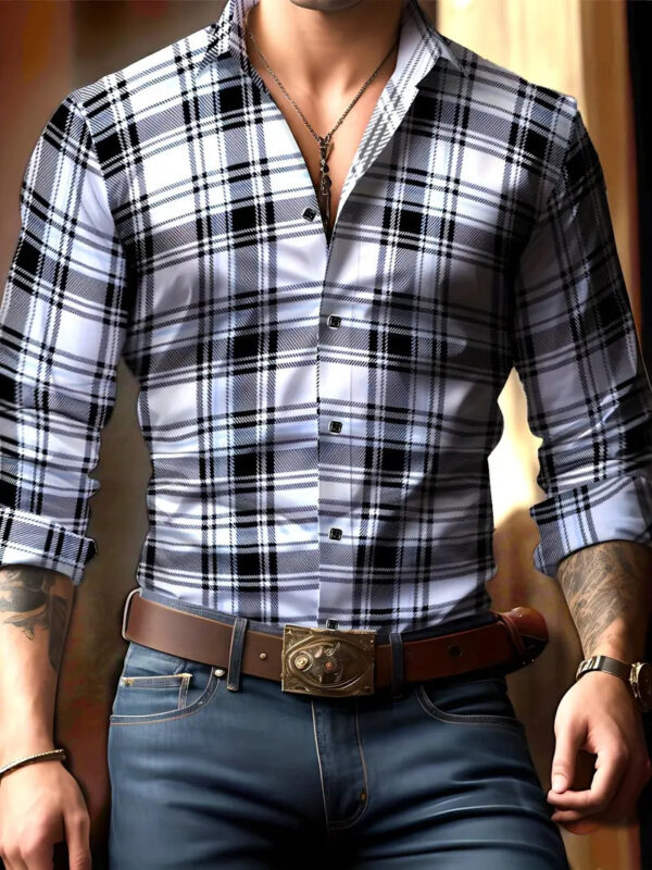 Breathable Volkswagen Casual Versatile Lattice Men's Long Sleeve Shirt - Image 6
