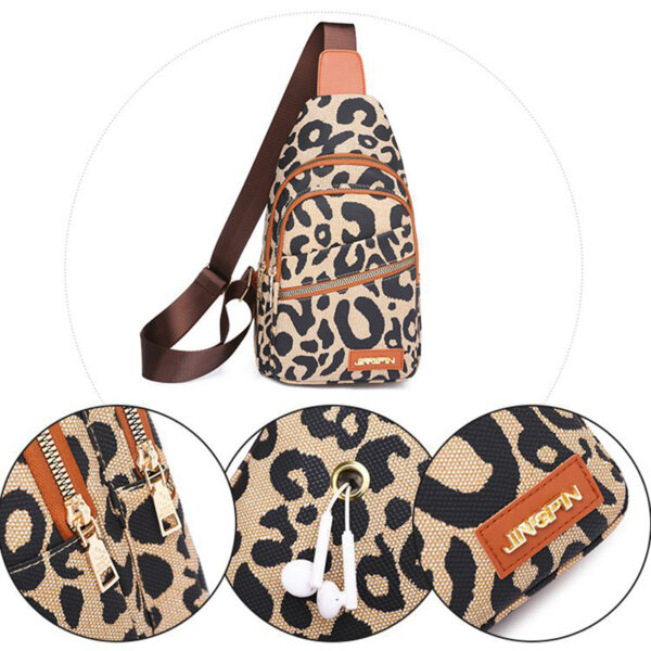 Leopard Print Sling Chest Bag With Headphone Jack Crossbody Backpack Shoulder Bag Women - Image 8